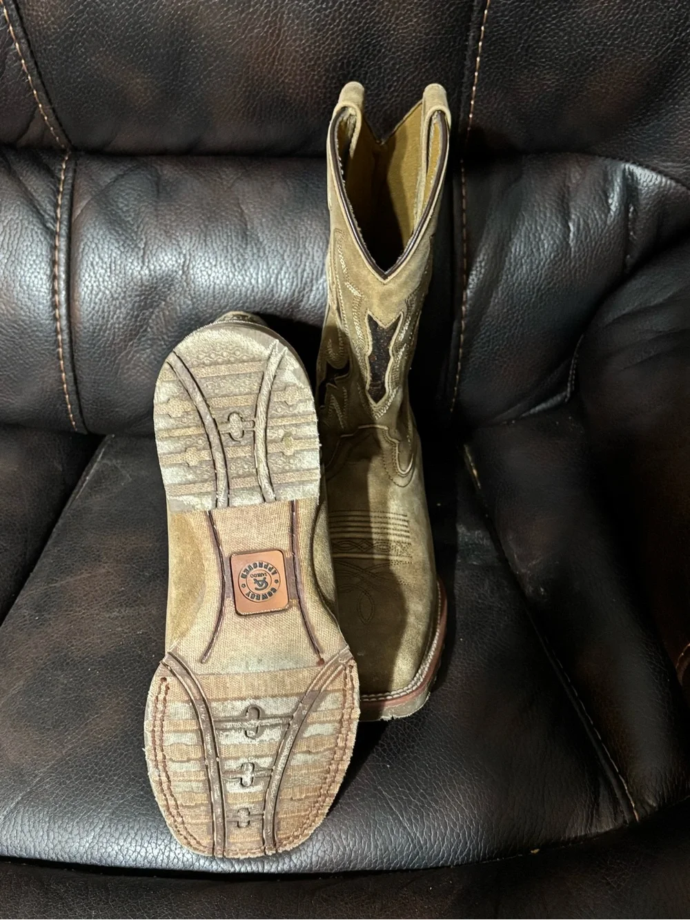 Ariat Tan Suede Cowboy Western Boots with Embroidered Shaft